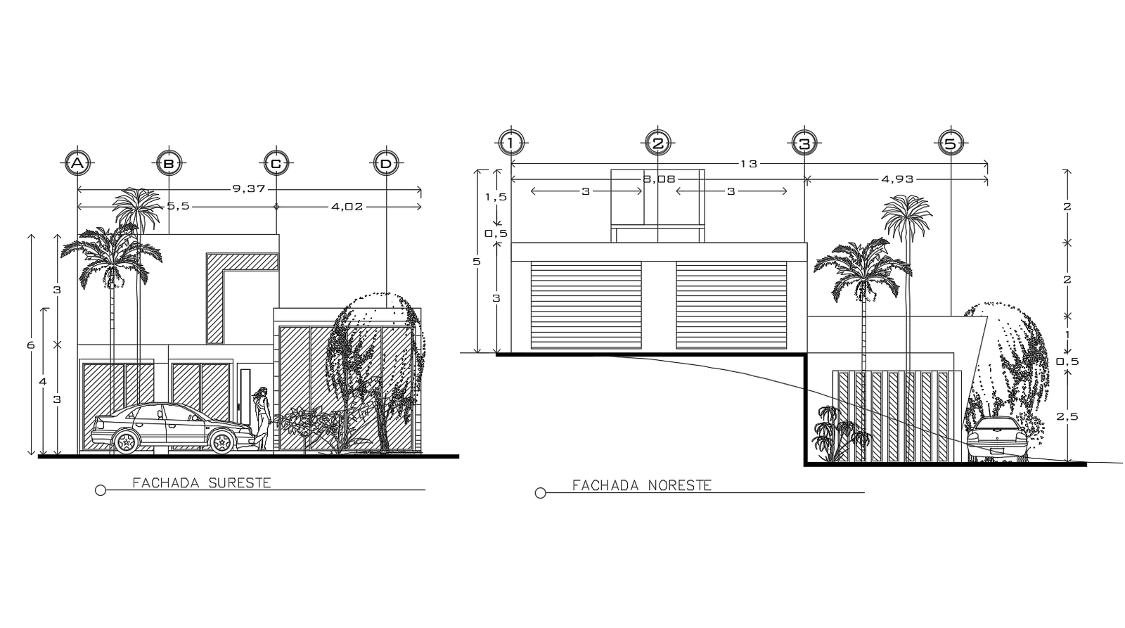 Elevation drawing of the house in dwg file 