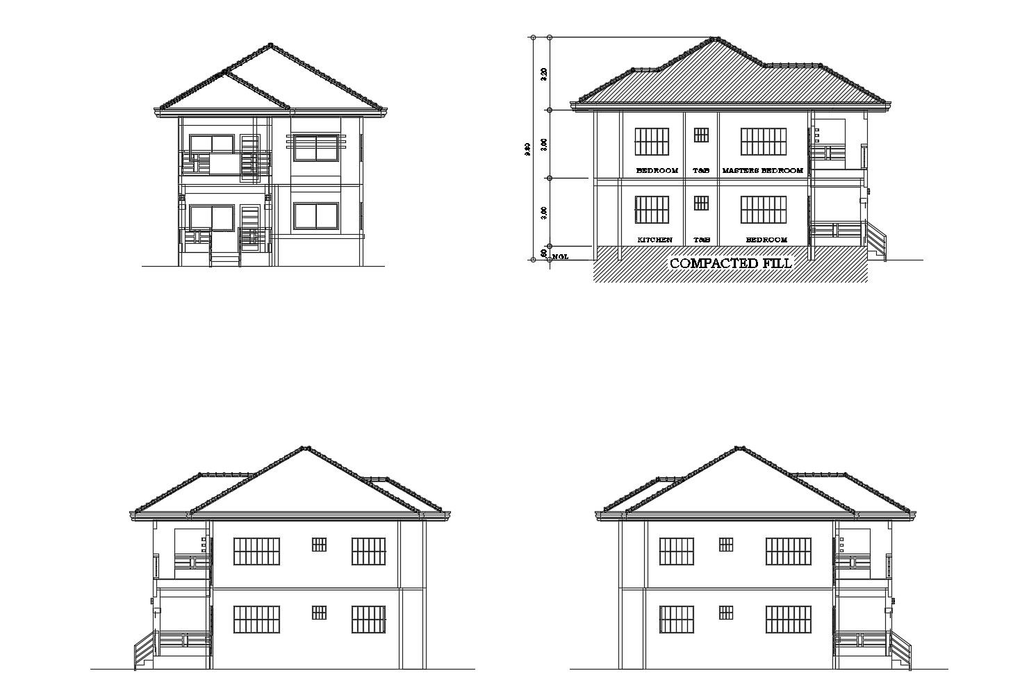 Elevation drawing of the house in dwg file