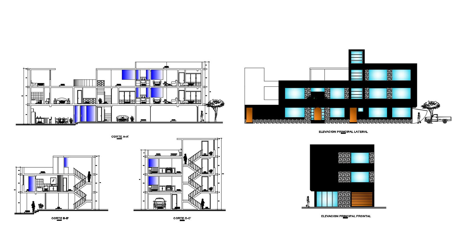 Elevation drawing of the residential building in AutoCAD