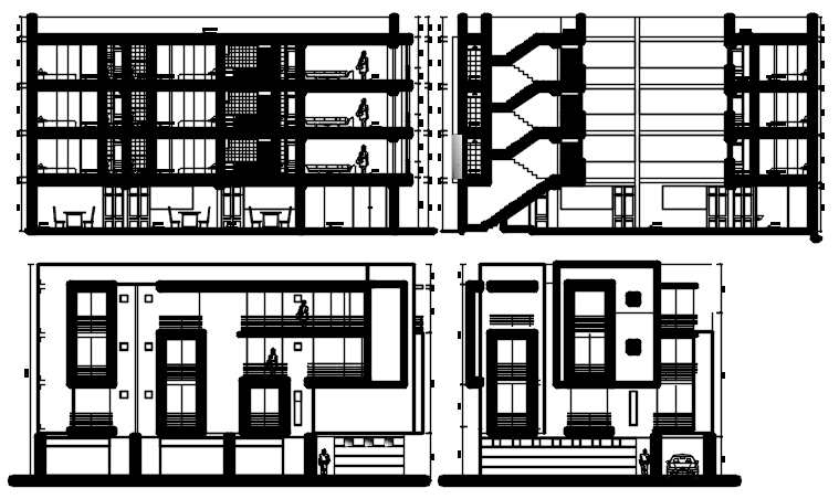 Elevation drawing of the residential building in dwg file