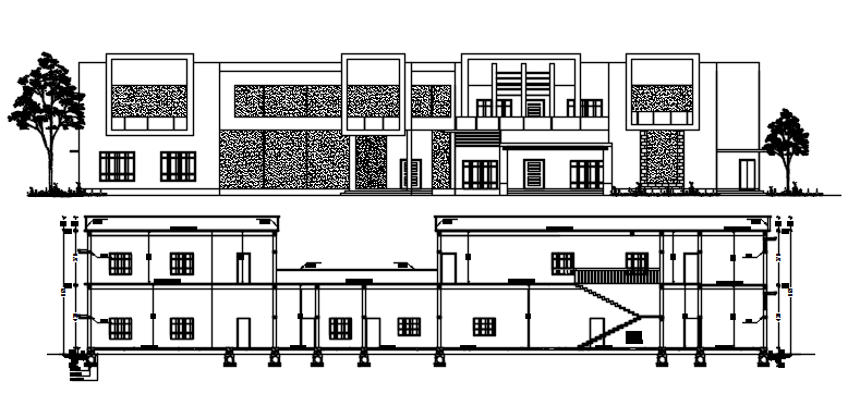 Elevation drawing of the residential building with detail dimension in dwg file