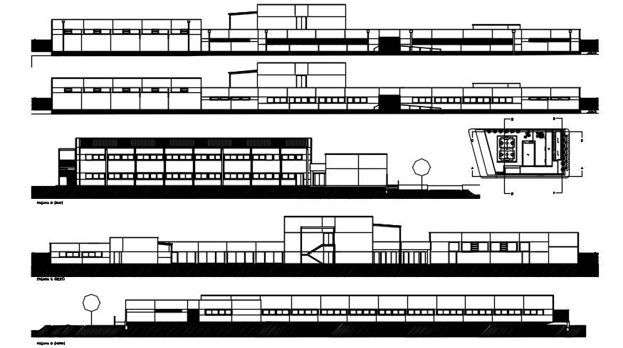 Elevation drawing of the school building with detail dimension in AutoCAD