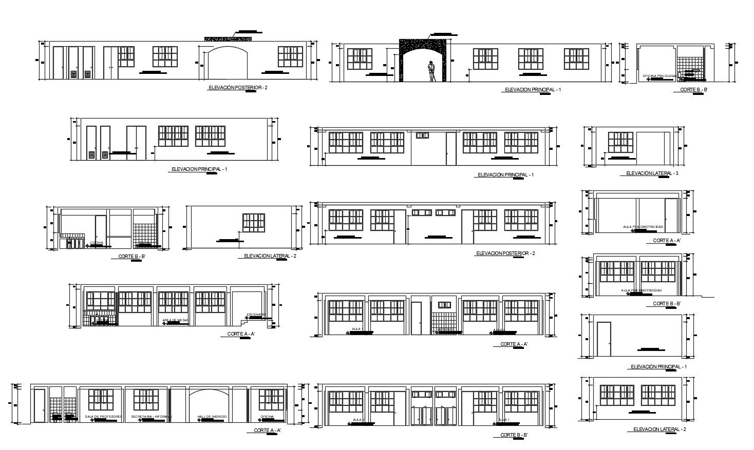 Elevation drawings of institute in dwg file
