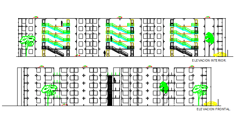 Elevation fronal and elevation interior detail dwg file