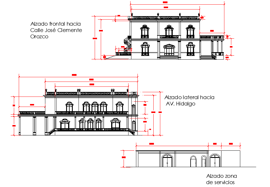 Elevation heritage house plan dwg file