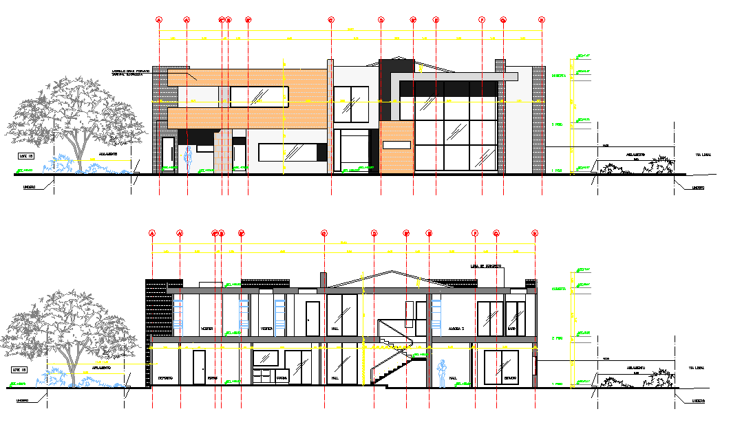 Elevation home plan detail dwg file