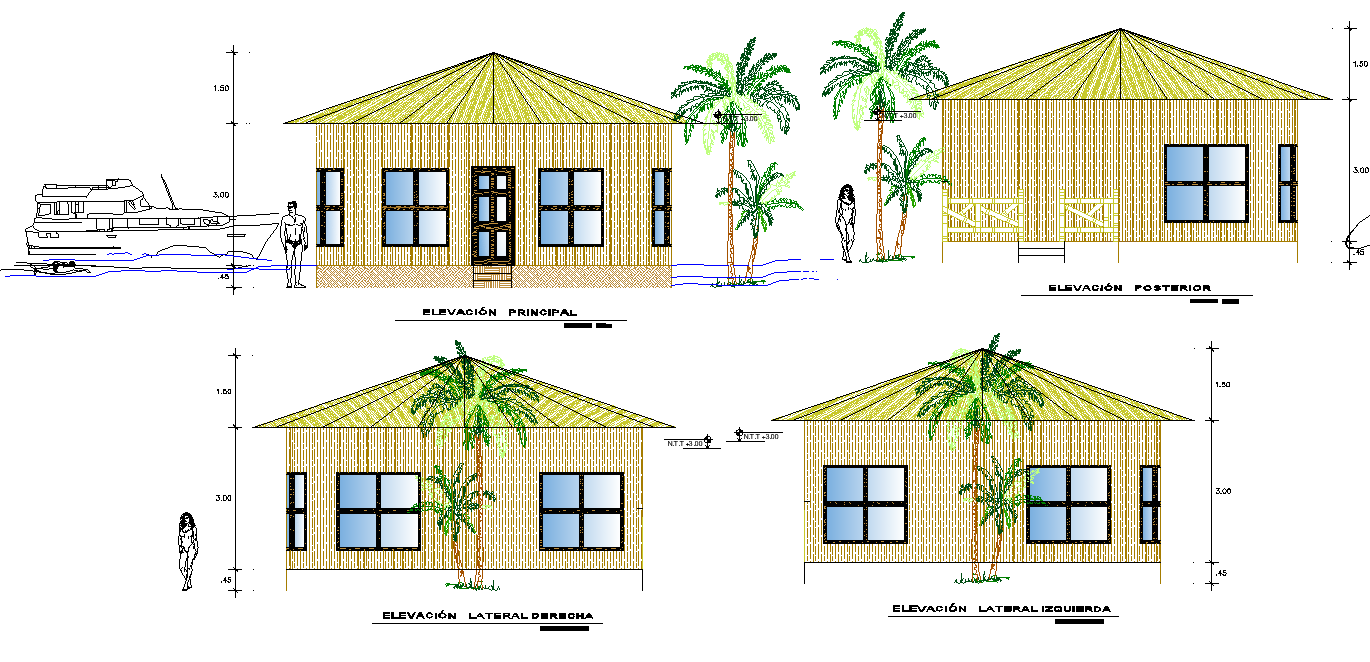 Elevation home plan detail dwg file