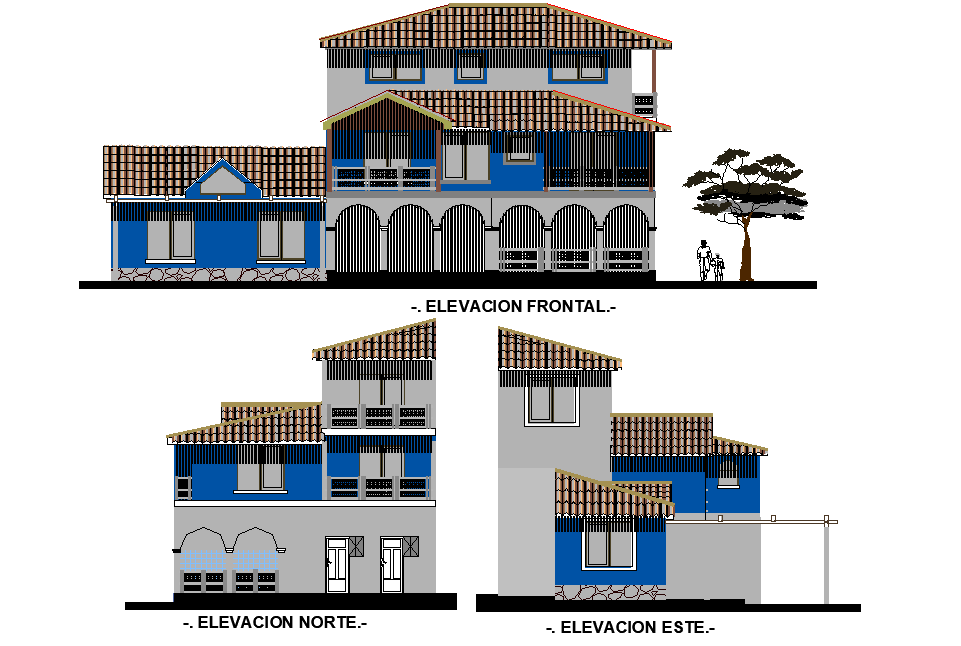 Elevation home plan detail dwg file