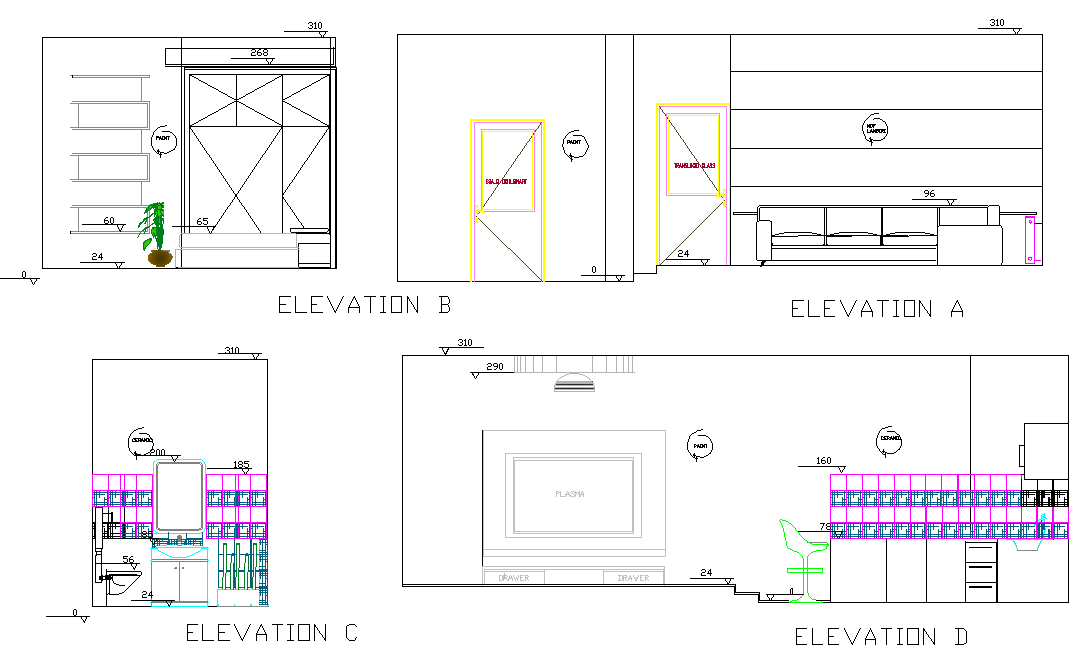 Elevation home plan dwg file