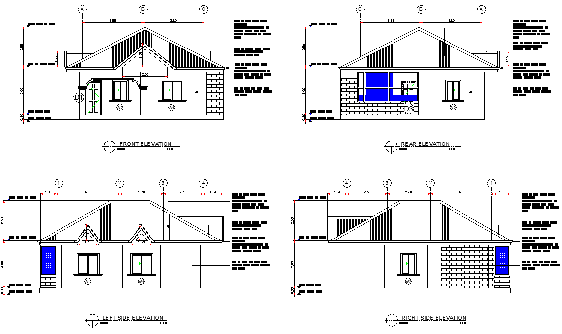 Elevation house plan detail autocad file