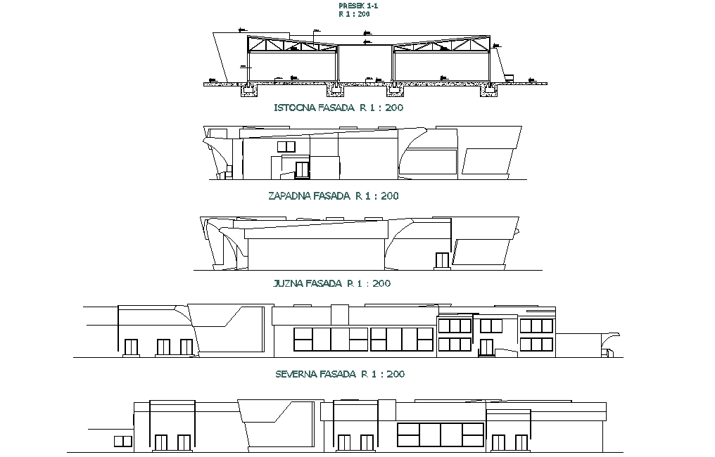 Elevation industrial object plan detail dwg file