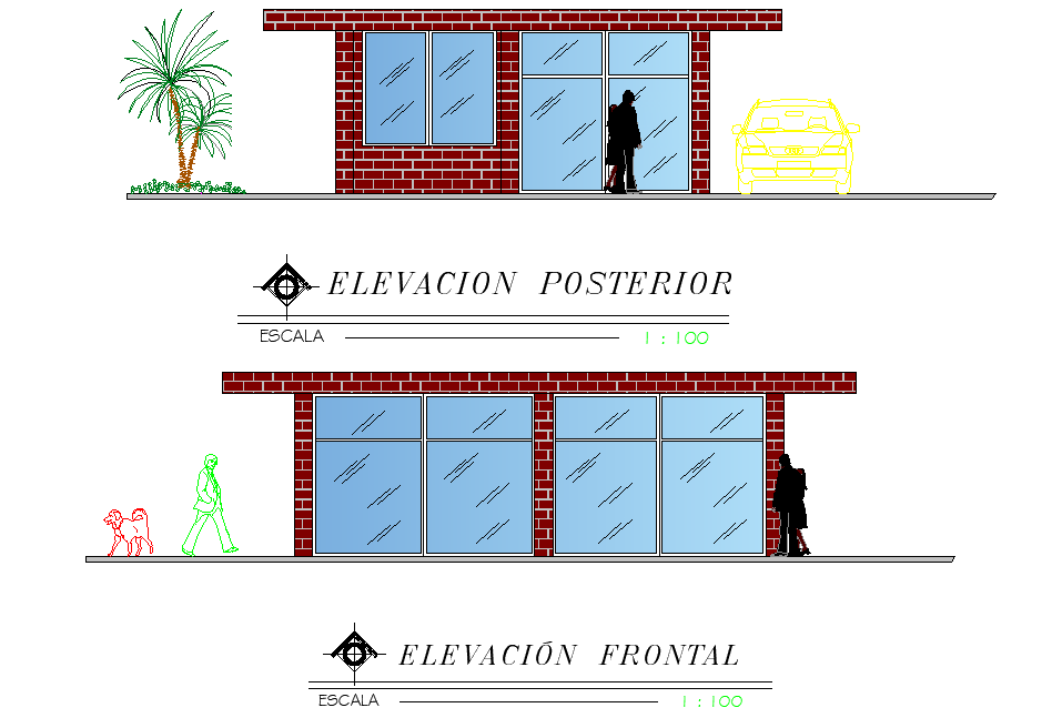 Elevation living place plan autocad file