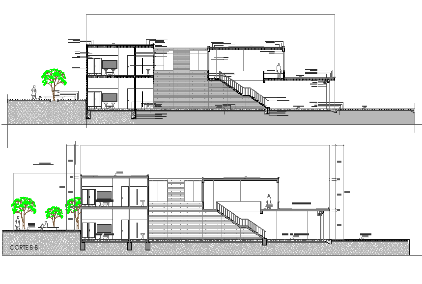 Elevation market in concrete plan detail dwg file