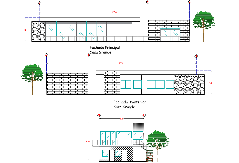 Elevation mountain residence house plan autocad file