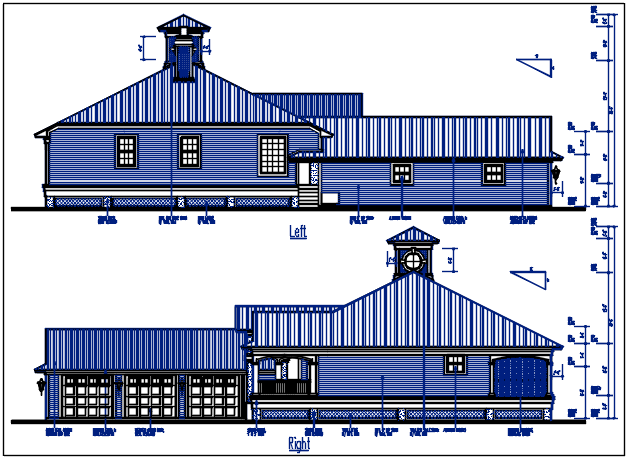 Elevation naming with dimension in bungalow details dwg files