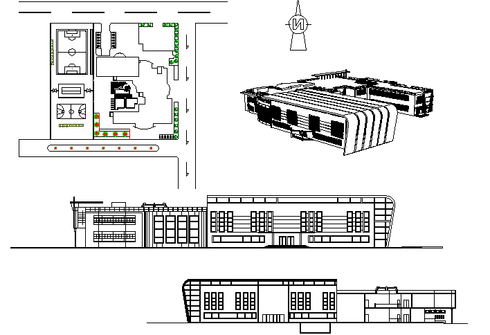 Elevation north direction primary school detail dwg file