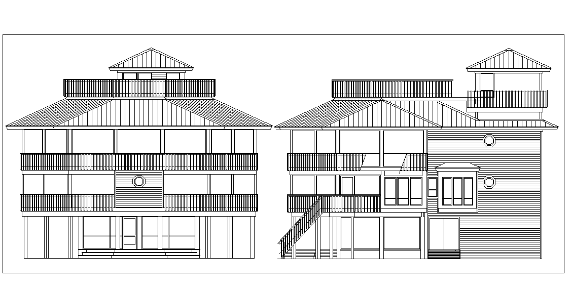 Elevation of Bunglow dwg file