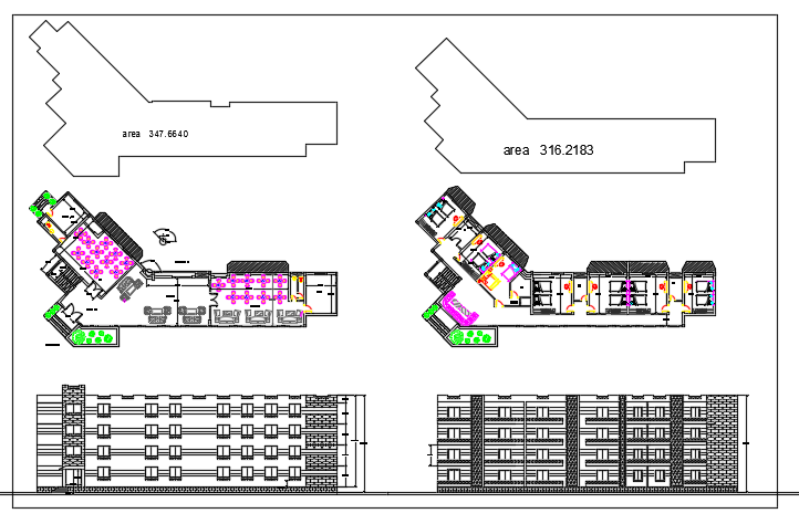 Elevation of Hotel dwg file