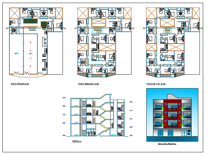 Elevation of Hotel dwg file