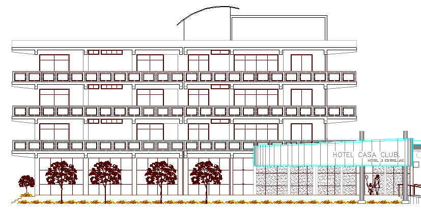 Elevation of Multi-Flooring Hotel Architecture Layout dwg file