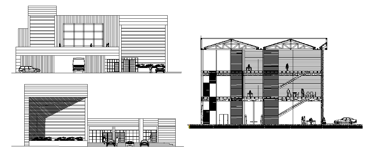 Elevation of a big showroom and complex dwg file