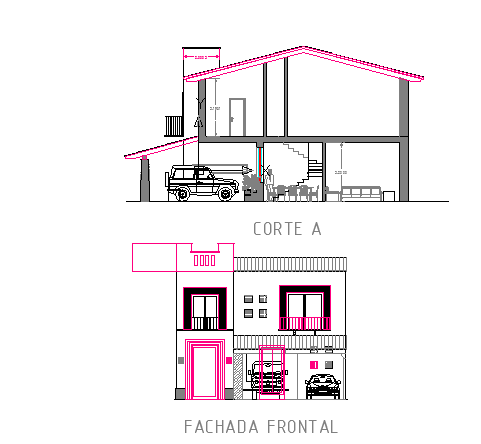 Elevation of a bungalow dwg file