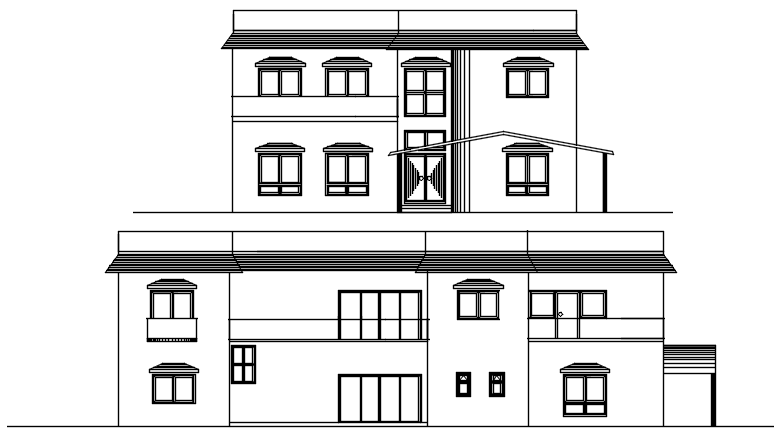 Elevation of a residential bungalow in dwg file