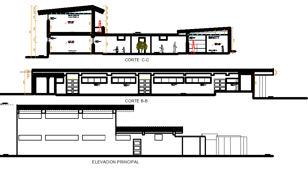 Elevation of a restaurant building dwg file