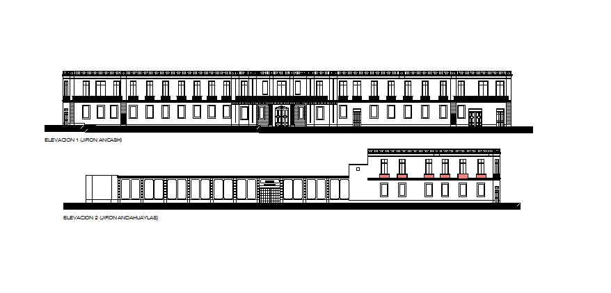 Elevation of a school dwg file