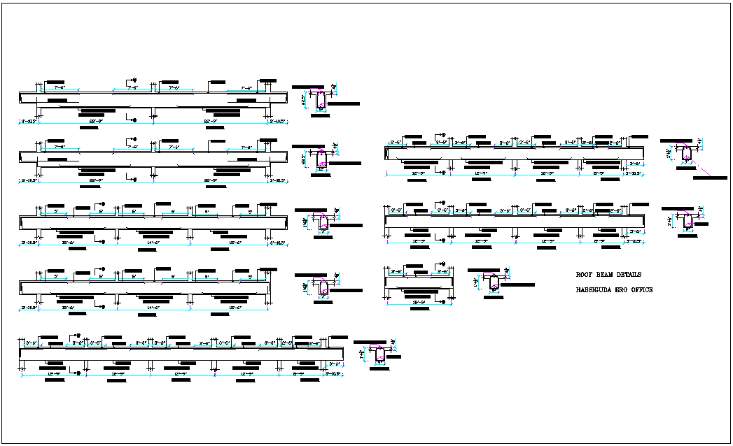 Elevation of beam with section view detail for office area dwg file