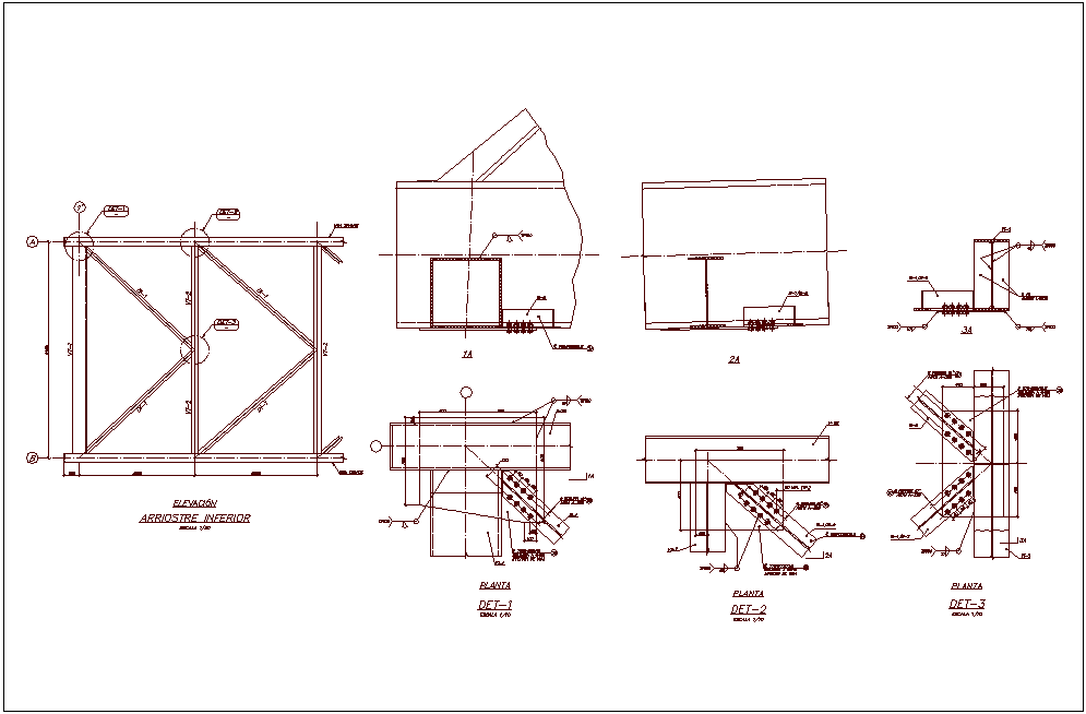 Elevation of bridge with detail view with steel structure view dwg file