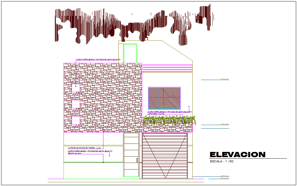 Elevation of bungalows area with architecture view dwg file