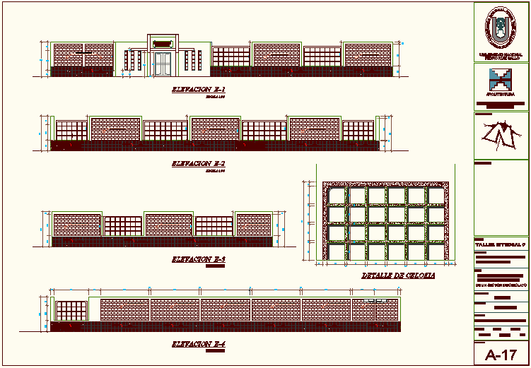 Elevation of education building dwg file