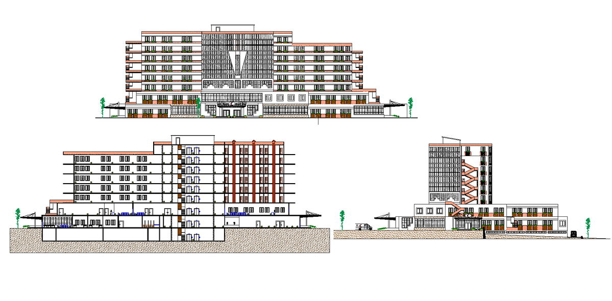 Elevation of general hospital plan detail dwg file.