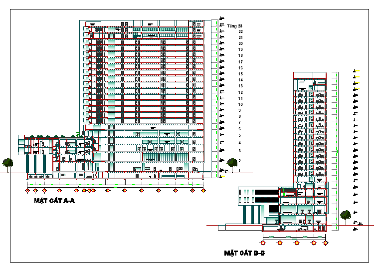 Elevation of hotel dwg file
