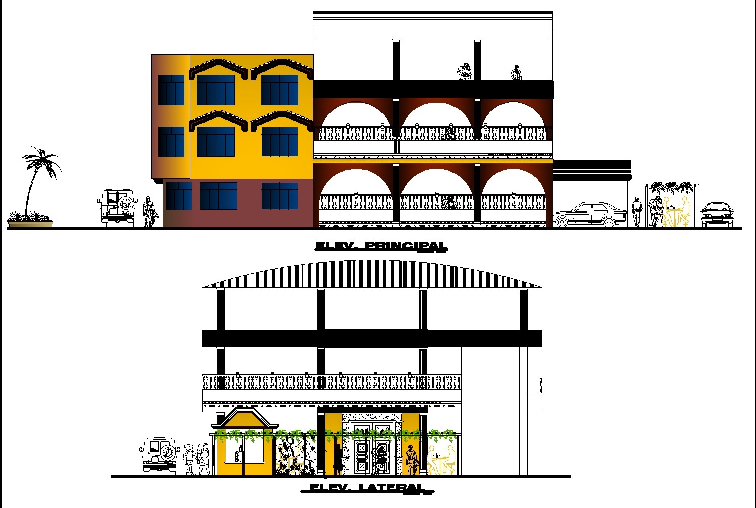 Elevation of housing project plan detail dwg file,