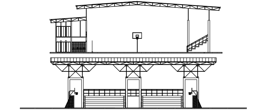 Elevation of sports center in autocad
