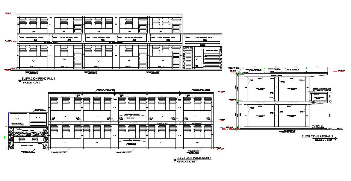 Elevation of the college campus in dwg file