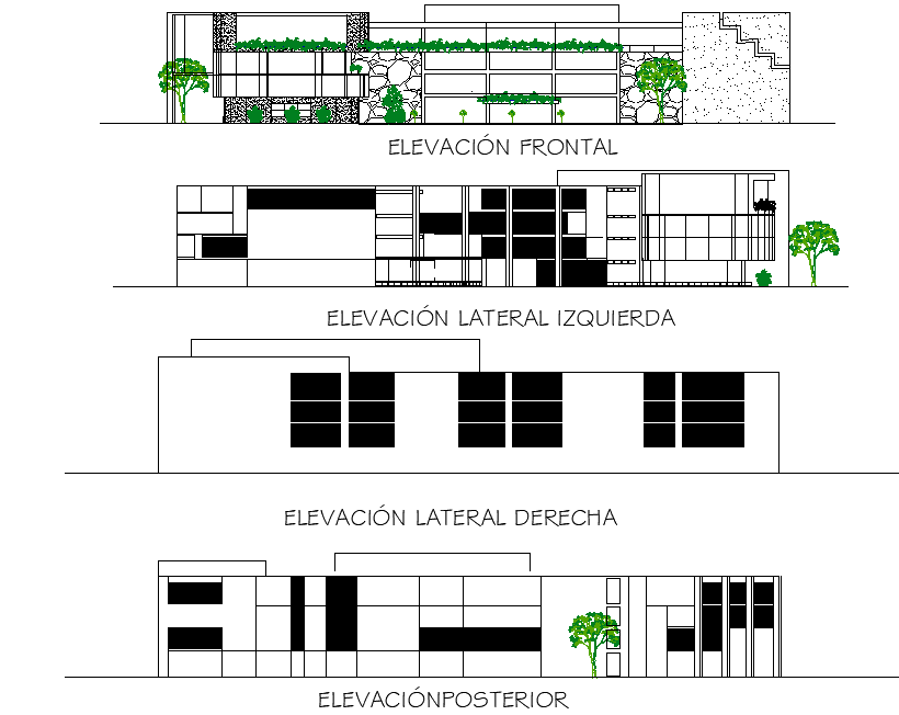 Elevation office centre commercial plan dwg file