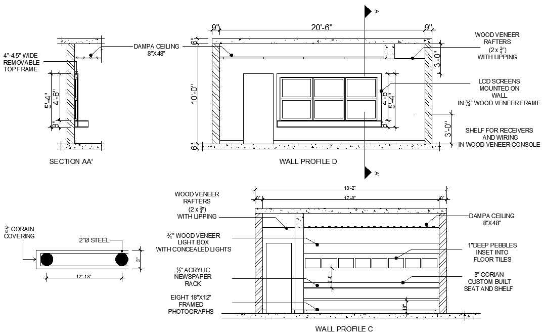 Elevation office plan detail dwg file