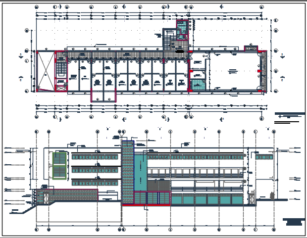 Elevation plan and center line plan detail dwg file