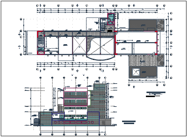 Elevation plan and center line plan detail dwg file