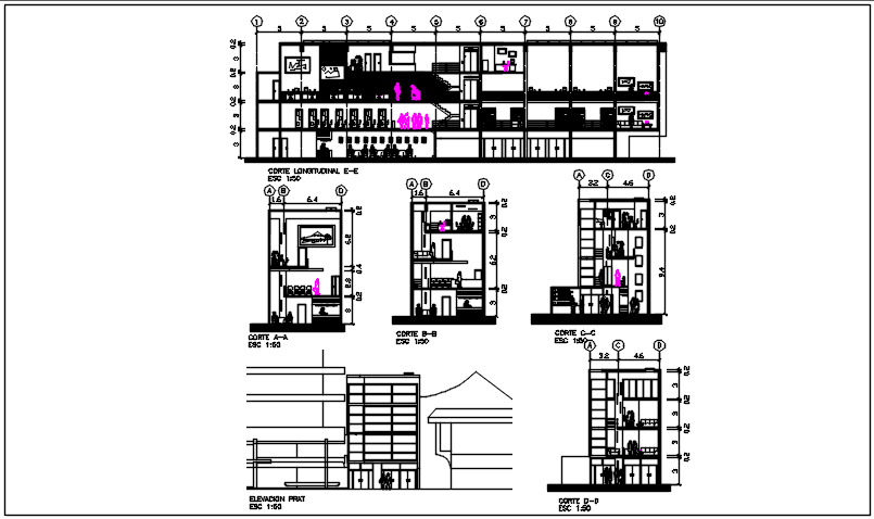 Elevation plan and center line plan detail dwg file
