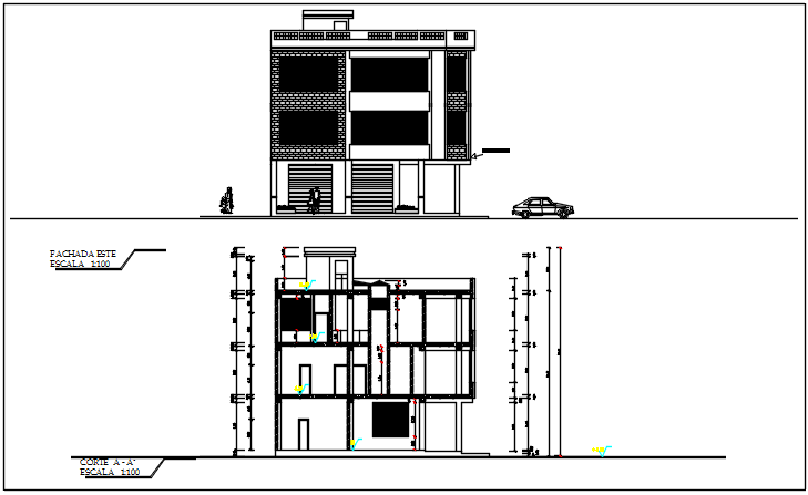 Elevation plan detail in level plan 0’00” level in 10’00” in building plan detail with dimension detail dwg file