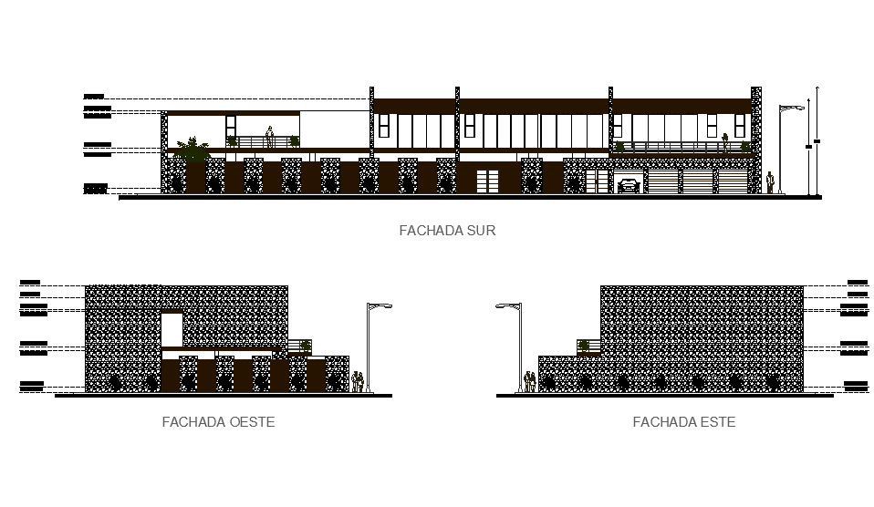 Elevation residential house 50x25m plan autocad file