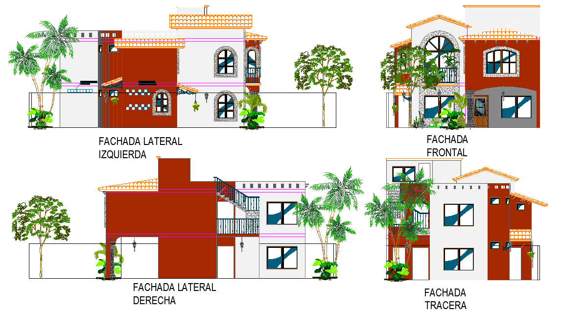 Elevation rustics house plan autocad file