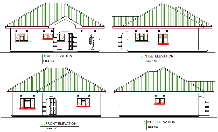 Elevation servants quarter plan autocad file