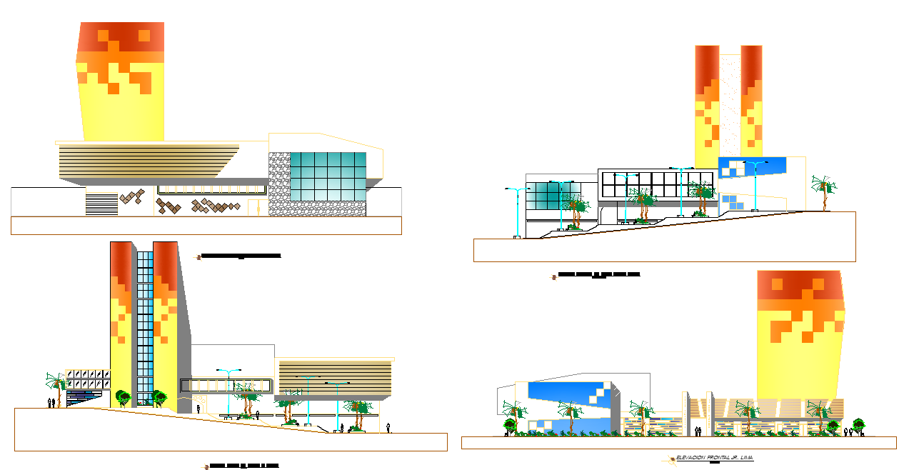 Elevation shopping mall dwg file