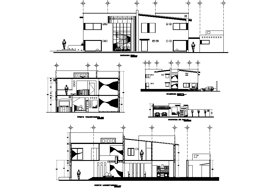 Elevation single family home plan detail autocad file