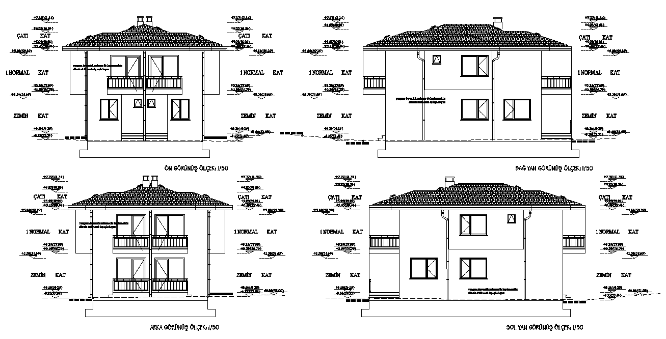 Elevation twin villa plan autocad file